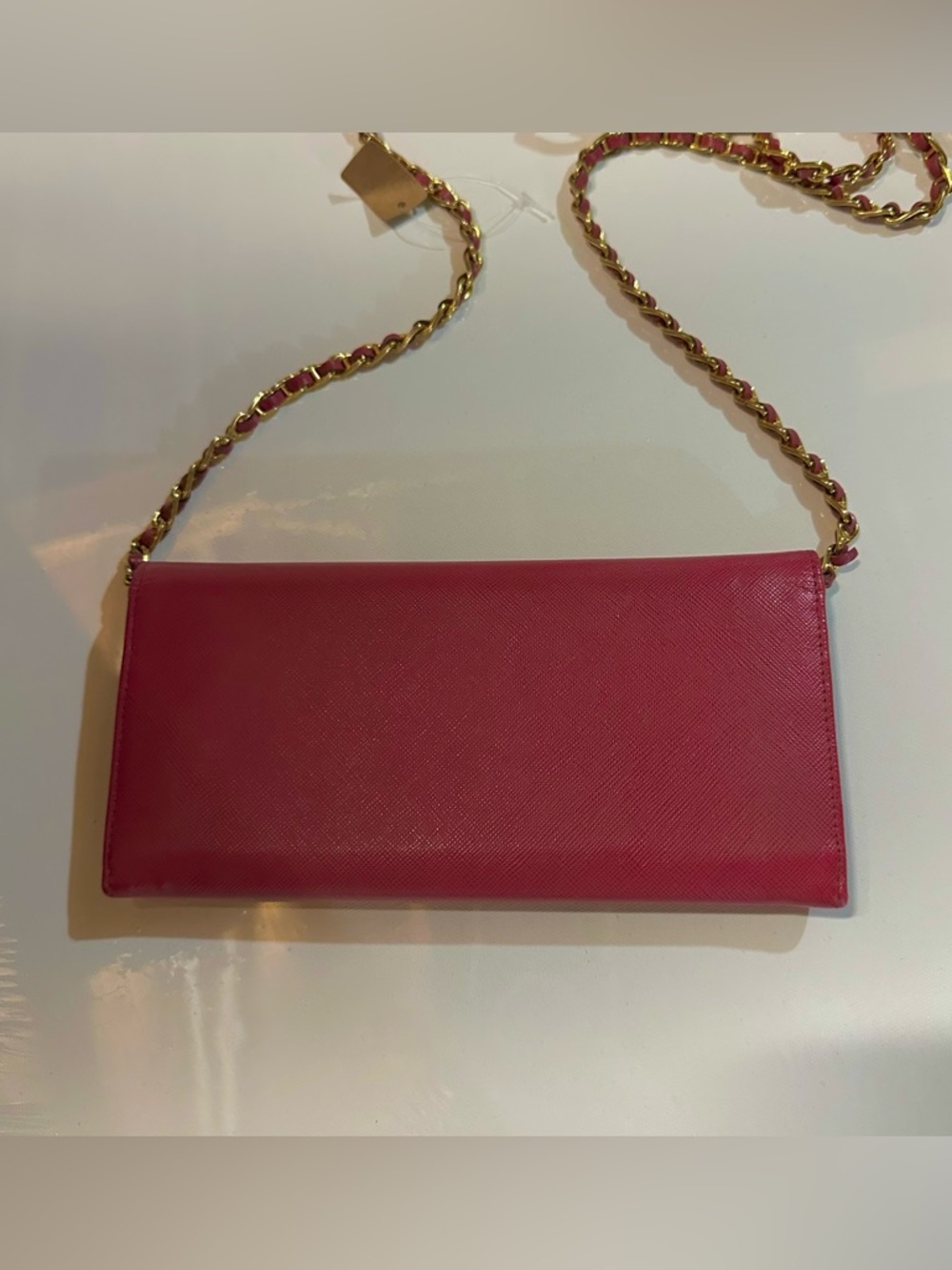 PRADA Fuchsia Saffiano Crossbody Wallet with Chain Strap - Picture 2 of 5